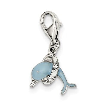 Lex & Lu Sterling Silver Created Blue Opal Inlay Dolphin Pendant 